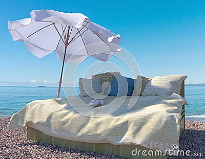 Vacation concept background with interior elements and seashell Stock Photo
