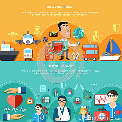 Vacation And Health Insurance Horizontal Banners Vector Illustration