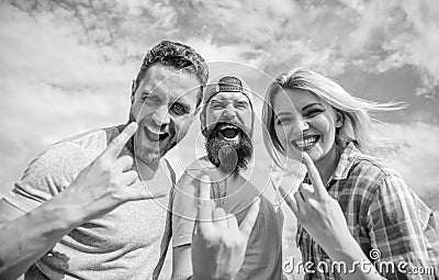 Vacation and hobby. Visit famous festival during vacation. Hard rock forever. Rock music festival. Heavy metal fans Stock Photo
