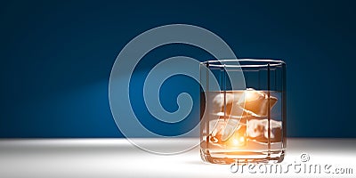 Cold glass clear whiskey scotch. Workout party drink. realistic Stock Photo