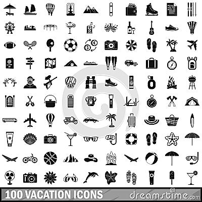 100 vacation icons set in simple style Vector Illustration