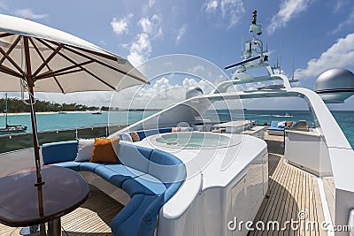 Vacation on Motor Yacht, details of Interior Luxury Yacht Editorial Stock Photo