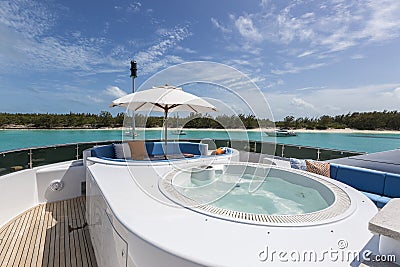 Vacation on Motor Yacht, details of Interior Luxury Yacht Editorial Stock Photo