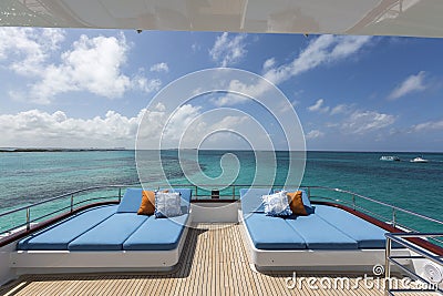 Vacation on Motor Yacht, details of Interior Luxury Yacht Editorial Stock Photo