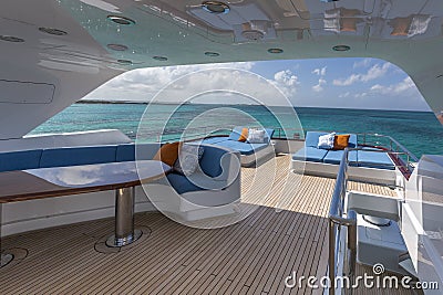 Vacation on Motor Yacht, details of Interior Luxury Yacht Editorial Stock Photo