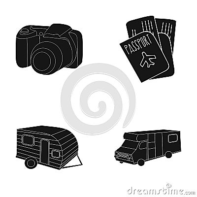 Vacation, photo, camera, passport .Family holiday set collection icons in black style vector symbol stock illustration Vector Illustration