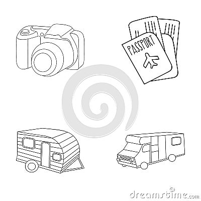 Vacation, photo, camera, passport .Family holiday set collection icons in outline style vector symbol stock illustration Vector Illustration