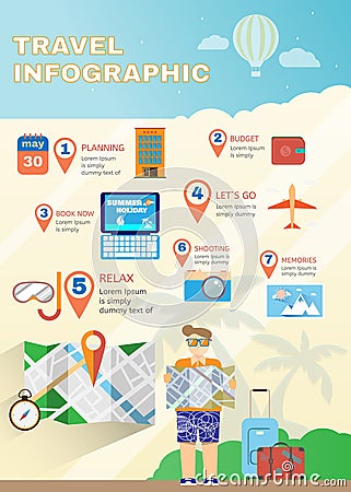 Vacation planner flat summer infographics. Vector Illustration