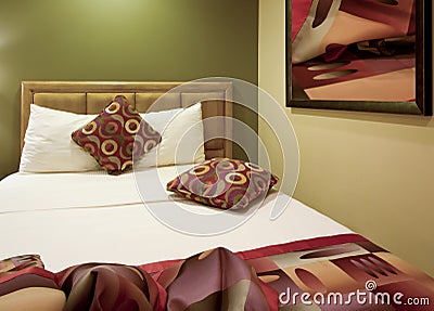 Vacation Resort Hotel Bedroom Stock Photo