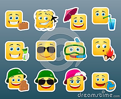 Vacation smile stickers set Vector Illustration