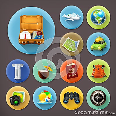 Vacation and Travel, long shadow icons Vector Illustration