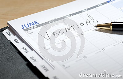 Vacation Written in June on a Calendar Stock Photo
