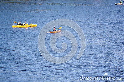 Vacationers ride boats and boats on the river Editorial Stock Photo