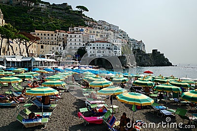 Vacationers and Tourists at Amalfi Town Beach Editorial Stock Photo