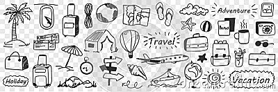 Vacations and adventure doodle set Vector Illustration