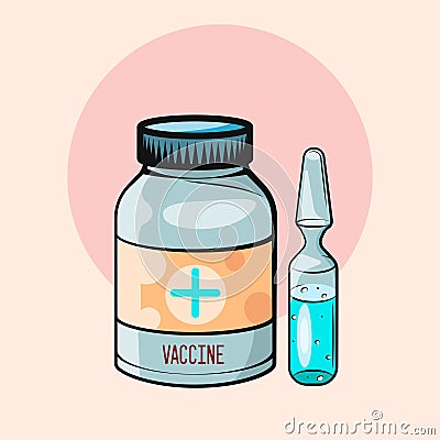 Vaccination Concept Flat Vector Illustration, Ampoule, Coronavirus Vaccination, Covid-19 Vaccine. Health Protection. sars-cov-2 Vector Illustration