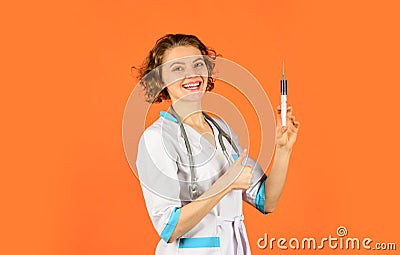 Vaccination concept. Free vaccination program. Drug medicines. Health care in hospital. Doctor syringe. Medicine Stock Photo