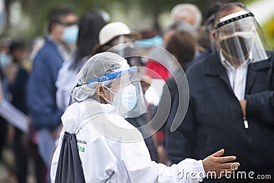 Vaccination for COVID19 prevention in Lima Peru for elderly people. Editorial Stock Photo