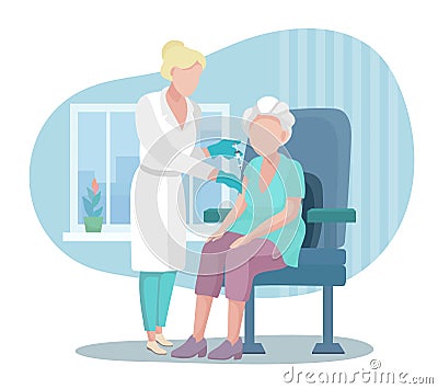 Vaccination of elderly. Senior woman and doctor Vector Illustration