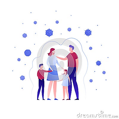 Vaccination healthcare concept. Vector flat people illustration. Parents with child protected from virus isolated on white. Design Vector Illustration