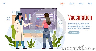 Vaccination. Immunization, immunity protection and infections prevention, vaccinate calendar, therapist and patient Vector Illustration