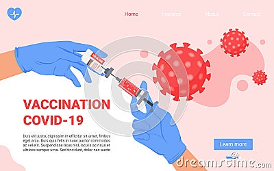Vaccination immunization medicine concept, doctor hands holding antivirus vaccine syringe Vector Illustration
