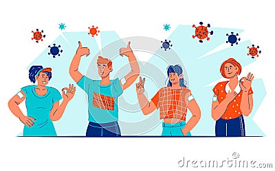 Vaccination and immunization concept with people after vaccine, vector isolated. Vector Illustration