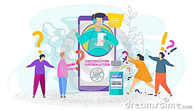 Vaccination information concept. Doctor talks about vaccine. Vector Illustration