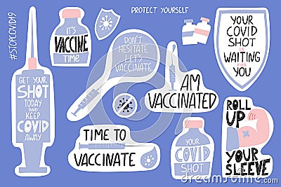 Vaccination lettering set Vector Illustration