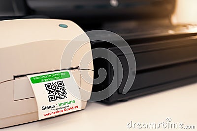 Vaccination pass certificate barcode print sticker for passport document in epidemic prevention technology in medicine protection Stock Photo