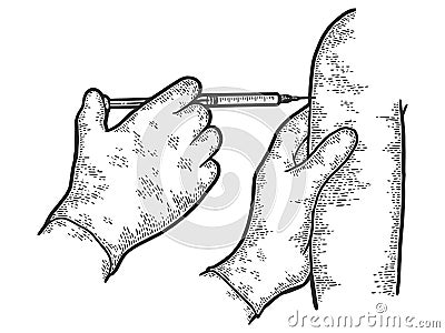 Vaccination in the shoulder against diseases. Engraving vector illustration. Vector Illustration