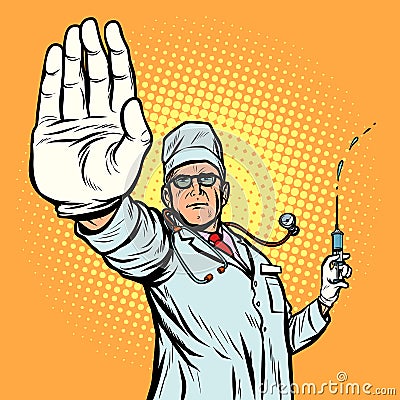 Vaccination. stop infection doctor gesture Vector Illustration