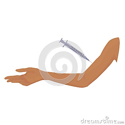 Vaccination. syringe near the shoulder isolated on white background. blood sampling for tests. vaccination against the disease. Vector Illustration