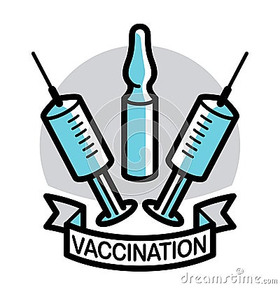 Vaccination theme vector illustration of a syringe with ampules isolated over white, epidemic or pandemic coronavirus covid 19 or Vector Illustration