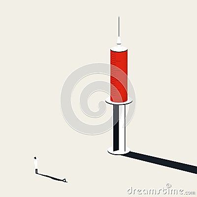 Vaccine against corona virus to prevent covid-19, vector concept. Doctor, scientist with syringe. Medical symbol. Cartoon Illustration