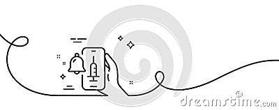 Vaccine announcement line icon. Vaccination phone app sign. Continuous line with curl. Vector Vector Illustration