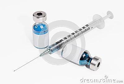 Vaccine Bottles and Syringe isolated on White Background Cartoon Illustration