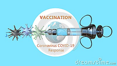 Vaccine concept. Coronavirus particles impale by a medical needle Stock Photo