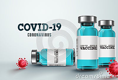 Vaccine for covid-19 coronavirus vector banner. Coronavirus vaccine bottle for covid-19 treatment Vector Illustration