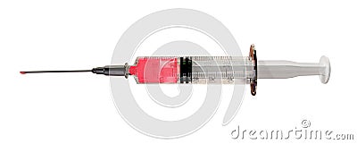 Vaccine injection side view red drop isolated for cavid-19 coronavirus background - 3d rendering Stock Photo