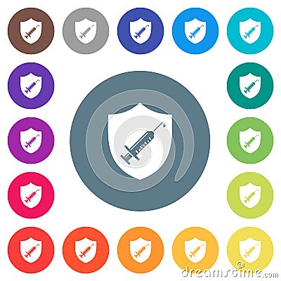 Vaccine protected flat white icons on round color backgrounds Vector Illustration