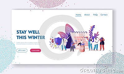 Vaccine for Protection from Disease, Immunization Website Landing Page. People Waiting for Vaccination Stand Vector Illustration