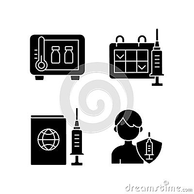 Vaccine shot black glyph icons set on white space Vector Illustration