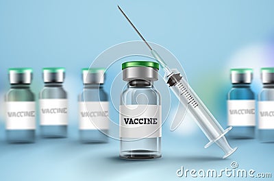 Vaccine and syringe vector background. Vaccine bottle and syringe injection for covid-19 coronavirus Vector Illustration