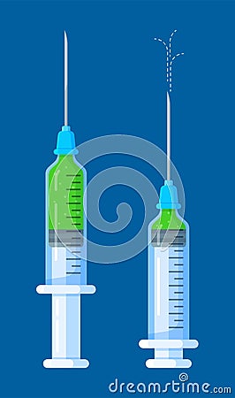 The vaccine is in syringes. Vector illustration of a background image. Virus test. Vector Illustration