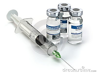 Vaccine in vial with syringe. Vaccination concept. Stock Photo