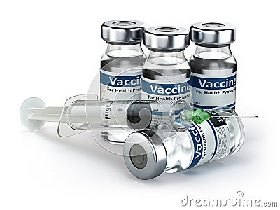 Vaccine in vial with syringe. Vaccination concept. Stock Photo