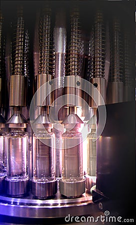 Vaccine vials on a filling line Stock Photo
