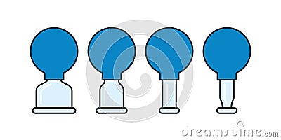 Vacuum cans with rubber bulb. Massage jars for face and body. Medical anticellulite cups Vector Illustration