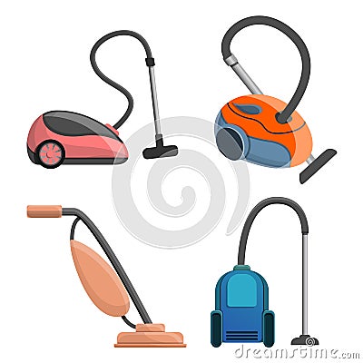 Vacuum cleaner icon set, cartoon style Vector Illustration